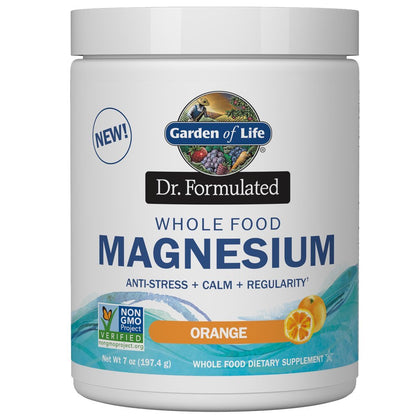 Garden of Life Dr. Formulated Whole Food Magnesium 197.4g Powder Orange,40 Servings, Non-GMO, Vegan, Gluten & Sugar Free Supplement with Probiotics - Best for Anti-Stress, Calm & Regularity