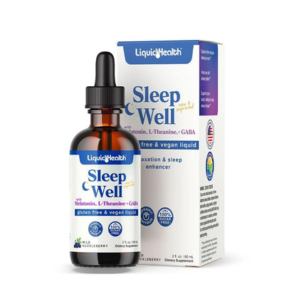 LIQUIDHEALTH Sleep Well 2 Oz Liquid Melatonin 5 mg, L-Theanine Supplement & Natural Sleep Aid, Fall Asleep Faster, Stay Asleep Longer, 100% Drug and Gelatin Free, Sugar Free, Non-GMO Sleep Spray Drops