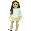 Sophia's 3 Piece Dressy Set with Floral Lace Shirt, Metallic Tutu Skirt and Matching Headband for 18 Inch Dolls, Ivory/Gold