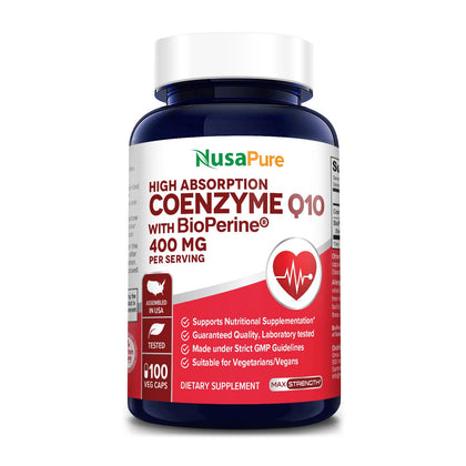 NusaPure CoQ10 400mg 100 Veggie Caps (Vegan, Non-GMO, Gluten-Free) Coenzyme Q10 Supplement, Antioxidant COQ-10 Enzyme, Coq 10