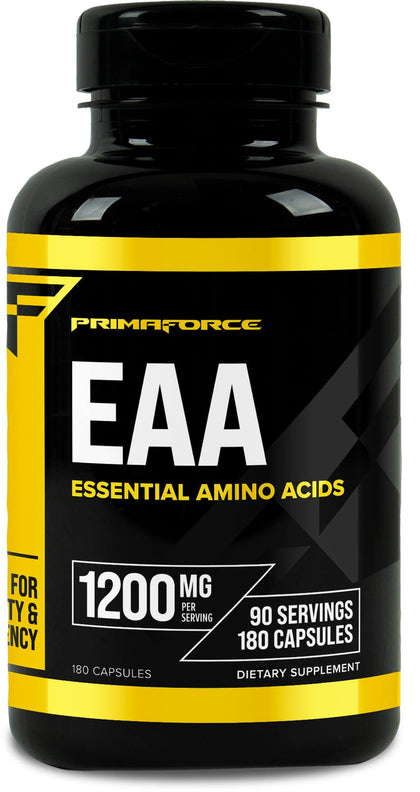 PrimaForce EAA Capsules 1200mg, 180 Capsules, 90 Servings - Essential Amino Acids - Non-GMO, Gluten Free & Vegitarian Friendly