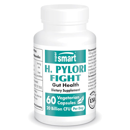 Supersmart - H. Pylori Fight Natural Treatment 20 Billion CFU per Day (Probiotic Lactobacillus Reuteri) - Gastric Acid Reflux Relief - Stomach Repair | Non-GMO & Gluten Free - 60 Vegetarian Capsules