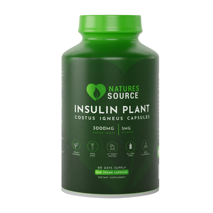 Nature's Source Insulin Plant Capsules (Costus Igneus) - Complete Health Management Program Including Costus Igneus Capsules, Cookbook, Diet & Workout Plan - 60 Day Supply - Made in The USA