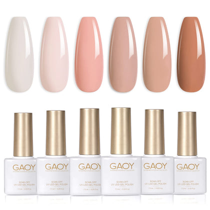 GAOY Nude Pink Gel Nail Polish Set, 6 Neutral Skin Tone U V Colors for Nail Art Home DIY Gel Nail Manicure Kit