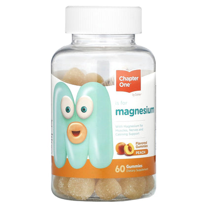 Chapter One Magnesium Gummies, Great Tasting Magnesium for Kids, Calm Kids Magnesium, Magnesium Gummies for Women and Men, Certified Kosher (Peach)