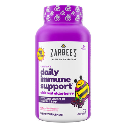 Zarbee's Children's Elderberry Immune Support Gummies with Vitamin C, Zinc, Natural Berry Flavor, 70 Count