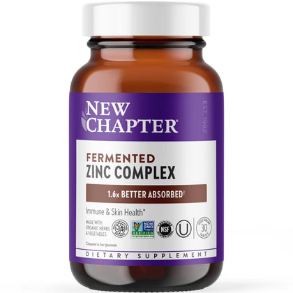 New Chapter Zinc Supplement, Fermented Zinc Complex, ONE Daily for Immune Support + Skin Health + Non-GMO Ingredients, Easy to Swallow & Digest, 30 Count (1 Month Supply)