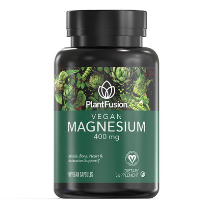 PlantFusion Vegan Magnesium 400 mg Dietary Supplement, Muscle, Bone, Heart & Relaxation Support, 90 Vegan Capsules