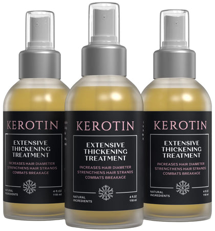 Kerotin Hair Thickening Spray w/Keratin for Fine & Thin Hair Growth in Women, Heat Protectant, Repair Mist for Volume, Body & Shine, Diameter Booster, Natural & Cruelty Free, Made in USA - 3 Pack