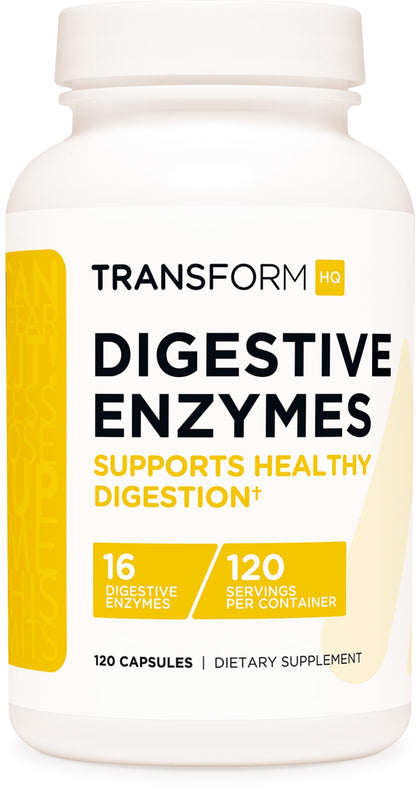 TransformHQ Digestive Enzymes Supplement (120 Capsules) - 16 Enzymes, Support Healthy Digestion