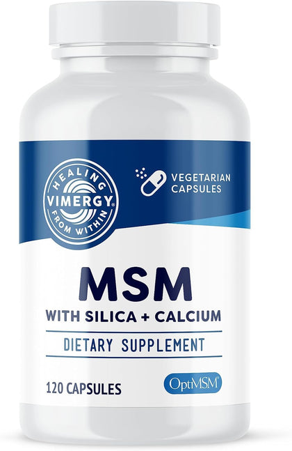 Vimergy MSM with Silica + Calcium Capsules, 120 Servings - Supports Bone Health - Promotes Hair & Nail Health - Non-GMO, Gluten-Free, Kosher, Soy-Free, Corn-Free, Vegan & Paleo Friendly