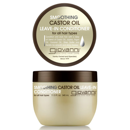 Giovanni Smoothing Castor Oil Leave-In Conditioner, 11.5 oz. - All Hair Types, Moisturize Hair & Scalp, Hydrate & Tame Frizz, Jojoba, Argan Oil, Coconut Oil, Shea Butter, Keratin