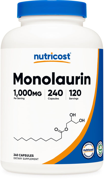 Nutricost Monolaurin 1000 mg (120 Servings, 240 Capsules) - Gluten-Free, Non GMO, Vegan