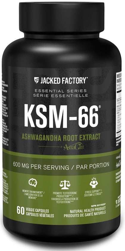 Jacked Factory Ashwagandha Root Extract (KSM-66 Ashwagandha) w/ 5% Withanolides - Supplement for Natural Stress Relief, Cognitive Function, Vitality, and Mood Support - 60 Veggie Capsules