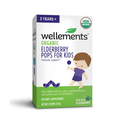 Wellements Organic Elderberry Pops for Kids | Daily Children's Immune Support*, Made with Organic Elderberries, USDA Certified Organic, No Artificial Colors | 10 Count, 3 Years +