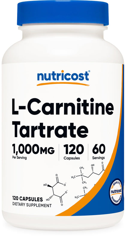 Nutricost L-Carnitine Tartrate 1000mg, 120 Capsules - 500mg Per Capsule (60 Servings)