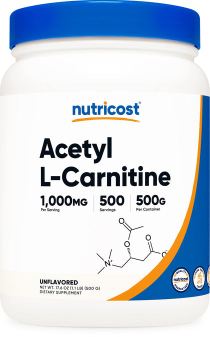 Nutricost Acetyl L-Carnitine (ALCAR) 500 Grams - 1000mg Per Serving - Pure Acetyl L-Carnitine Powder