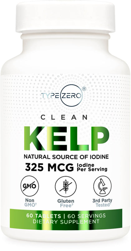 Type Zero Clean Kelp Tablets (60 Servings, 325 MCG Per Serving) - Natural Source of Iodine, Non-GMO, Gluten Free