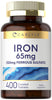 Carlyle Iron Ferrous Sulfate 65 mg | 400 Tablets | Non-GMO, Gluten Free, and Vegetarian Supplement | High Potency