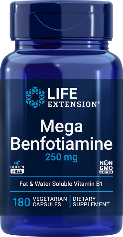 Life Extension Mega Benfotiamine, 250 mg, 180 Veg caps with Thiamine - Vitamin B1 Supplement