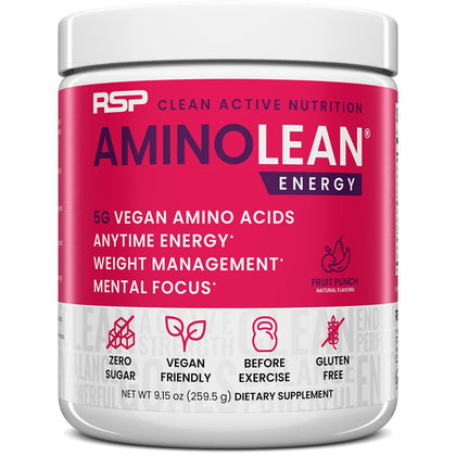 RSP NUTRITION AminoLean Pre Workout Powder, Amino Energy & Weight Management with Vegan BCAA Amino Acids, Natural Caffeine, Preworkout Boost for Men & Women, 30 Serv