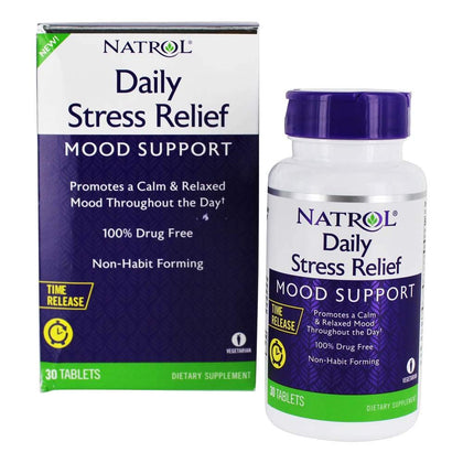 Natrol Daily Stress Relief Mood Support Time Release Tablets, Promotes a Calm and Relaxed Mood, Controlled Release, Dietary Supplement, Drug Free, 100mg, 30 Tablets