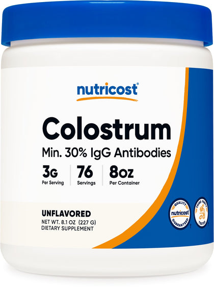 Nutricost Colostrum Powder 8 oz, Lactoferrin and Minimum 30% Immunoglobulins (IgG), from Bovine Colostrum, 3g Per Serving, 76 Servings (Expiry 3/01/2027)