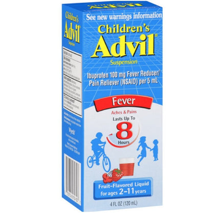 Advil Children's Fever Reducer/Pain Reliever, 100 mg Ibuprofen, Fruit Flavor, Oral Suspension, 4 fl. oz. Bottle, Pack of 6