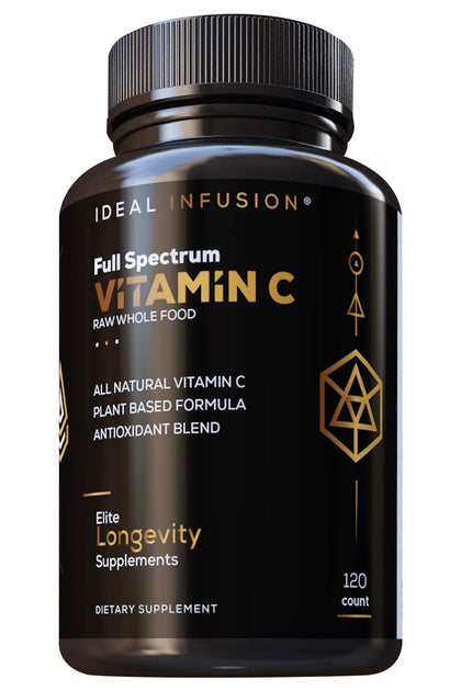 Ideal Infusion Raw Whole Food Vitamin C Complex: 100% Plant Based Vitamin C Made with Oranges and Food Based Bioflavanoids (60 Servings) No Synthetic Ascorbic Acid, Vegan