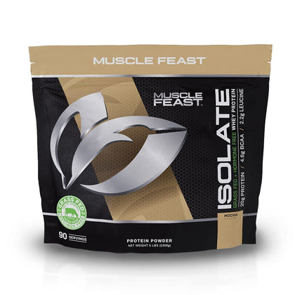 Muscle Feast Grass-Fed Whey Protein Isolate, All Natural Hormone Free Pasture Raised, Mocha, 5lb (94 Servings)