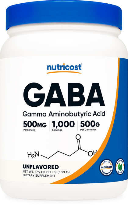 Nutricost Pure GABA 500G Powder (Gamma Aminobutyric Acid) (500 grams/1.1 pounds) (Expiry 4/01/2027)