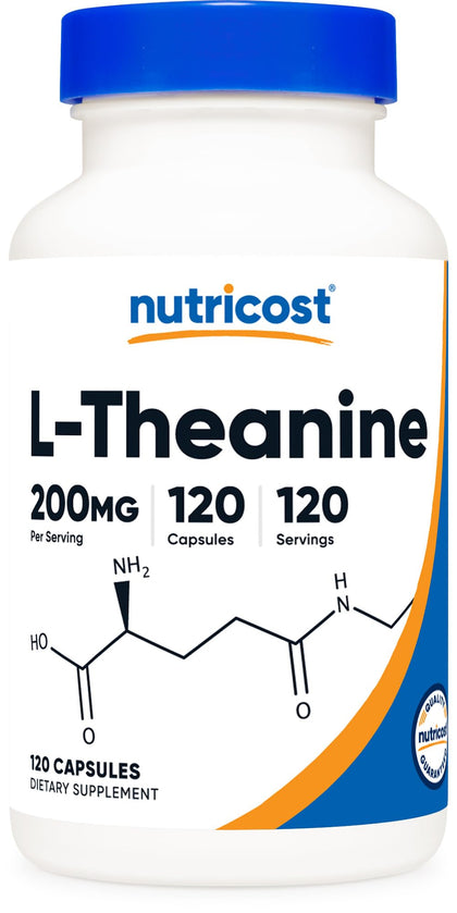 Nutricost L-Theanine 200mg, 120 Capsules, Double Strength - Non-GMO, Gluten Free (Expiry 3/01/2027)