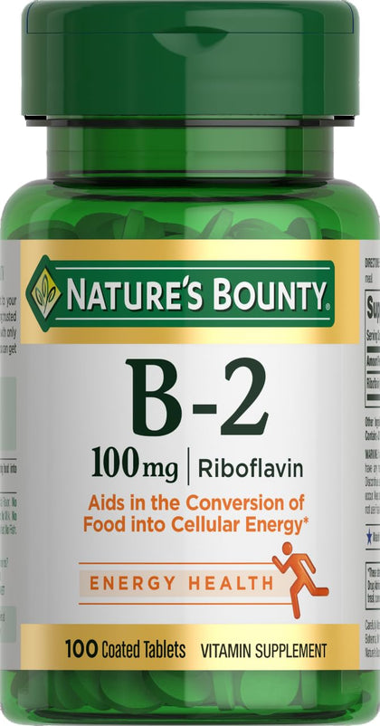 Nature's Bounty Vitamin B2 as Riboflavin Supplement, Aids Metabolism, 100mg, 100 Count