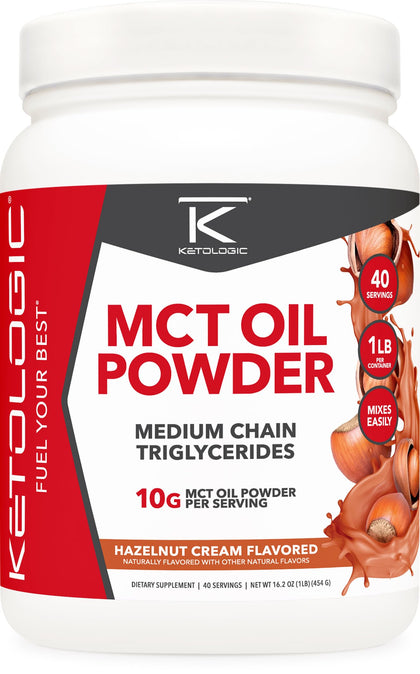 Ketologic MCT Oil Powder (1 LB) (Hazelnut Cream) - 40 Servings, Medium Chain Triglycerides Powder Supplement