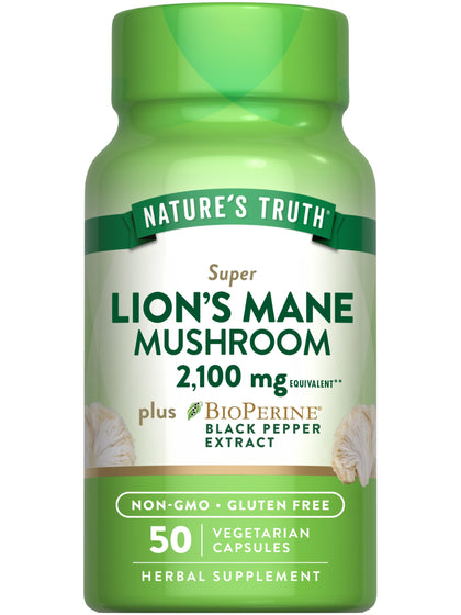 Lions Mane Mushroom Supplement | 2100mg | 50 Capsules | Plus BioPerine | Vegetarian, Non GMO & Gluten Free | by Nature's Truth