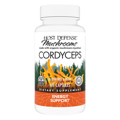 Host Defense Cordyceps Capsules - Immune & Energy Support Supplement - Kidney Health Supplement with Cordyceps - Fitness Support Supplement to Aid Oxygen Uptake - 60 Capsules (30 Servings)*