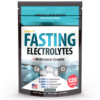 Fast Lyte Fasting Electrolyte Supplement Powder No Sugar - RDA Magnesium and Potassium Concentration Fasting Salts, Keto Friendly - Compare to Snake Juice Diet Ingredients - Sugar Free