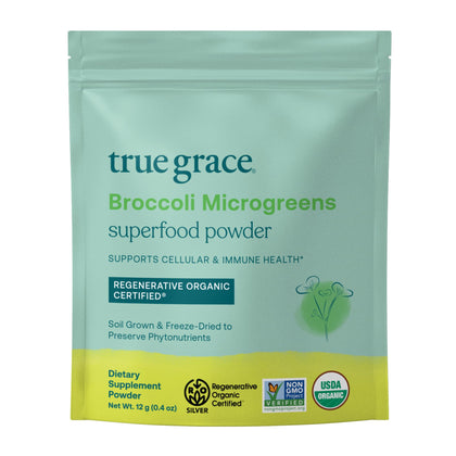 True Grace Broccoli Microgreens - 0.4 oz - Daily Superfood Powder for Cellular & Immune Health - Gluten & Soy Free, Vegan, Regenerative Organic Certified - 30 Servings