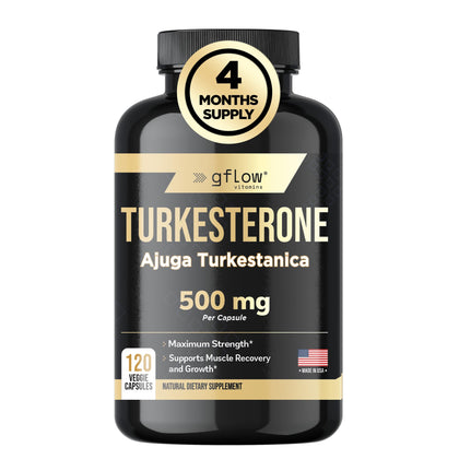 Turkesterone - 500 mg (Ajuga Turkestanica Extract Std. to 10% Turkesterone) Similar to Ecdysterone - Promotes Strength, Endurance, Muscle Growth - Highly Bioavailable & Plant Based - 4 Months Supply