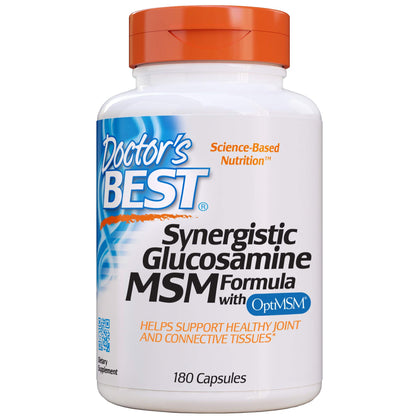 Doctor's Best Synergistic Glucosamine MSM with OptiMSM, Non-GMO, Gluten Free, Soy Free, Joint Support, 180 Caps (DRB-00070)