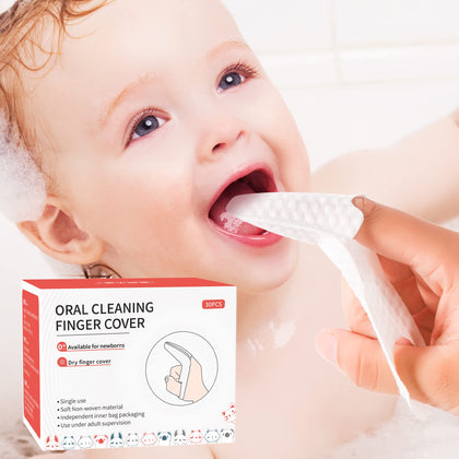 SANFE ELEPHANT Baby Finger Toothbrush | Baby Dry Wipes | Tooth and Gum Wipes | Baby Tongue Cleaner | Stage 1 Birth to First Teeth | 0-36 Months | 30 Count (Dry Finger cots)