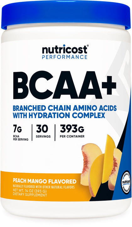 Nutricost BCAA + Hydration Powder (Peach Mango) 30 Servings - Branched Chain Amino Acids with Hydration Complex - Gluten-Free, Non-GMO