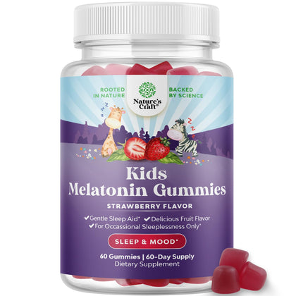 Melatonin Gummies for Kids Sleep Support - Hassle-Free Kids Melatonin Gummies for Mood Support - Delicious and Tummy Friendly Gummy Melatonin 1 Mg for Little Ones - Non-GMO Gluten Free and Halal