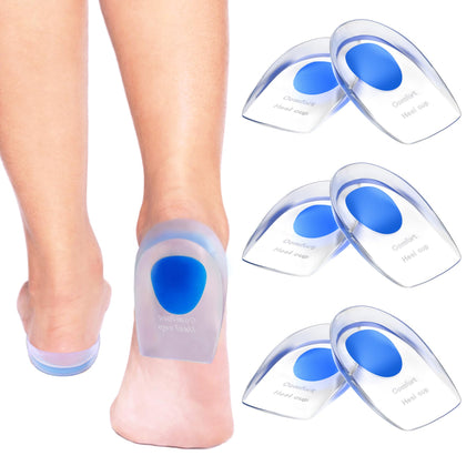 3 Pair Gel Heel Cups Plantar Fasciitis Inserts - Silicone Gel Heel Pads for Heel Pain, Bone Spur & Achilles Pain, Gel Heel Cushions and Cups, Pad & Shock Absorbing Support