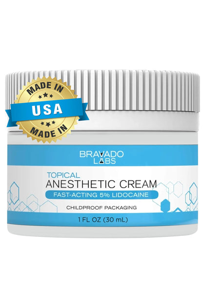 Bravado Labs Lidocaine Numbing Cream - Topical Anesthetic Cream - Best Skin Numbing Cream for Tattoos, Laser Hair Removal, Microneedling, Waxing - 5% Lidocaine Maximum Strength Formula (1oz)