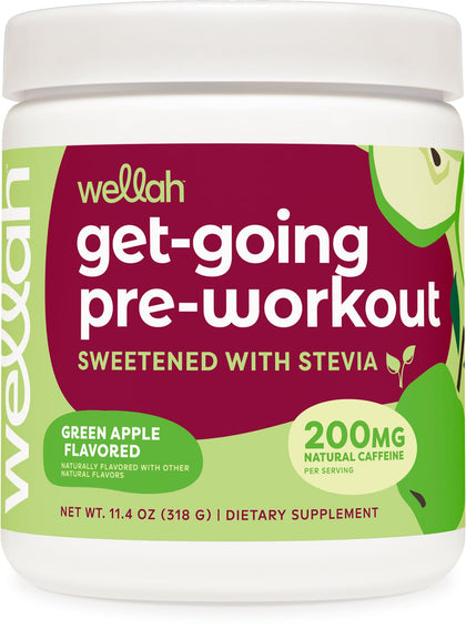 Wellah Get-Going Pre-Workout Drink Mix (Green Apple Flavored, 30 Servings)