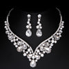 molie rhinestone crystal v-shaped bridal wedding necklace earrings jewelry set for brides gown(clear)