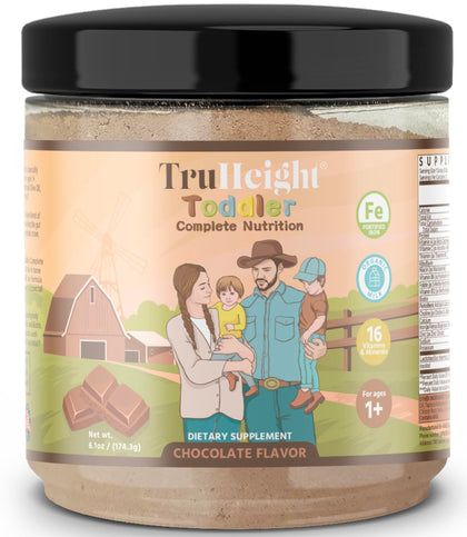 TruHeight Toddler Complete Nutrition (Chocolate) 16 Vitamins Including C, D, Protein & Iron for 1, 2, 3 Years Old, Pediatric Recommended Nutritional Drink, Next-Generation Toddler Formula 12-36 Months