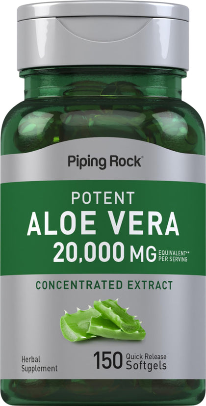 Piping Rock Aloe Vera Capsules 20000mg | 150 Softgels | Concentrated Extract Supplement | Non-GMO, Gluten Free