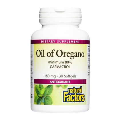 Natural Factors - Oil of Oregano 180mg, With Extra Virgin Olive Oil, 60 Count